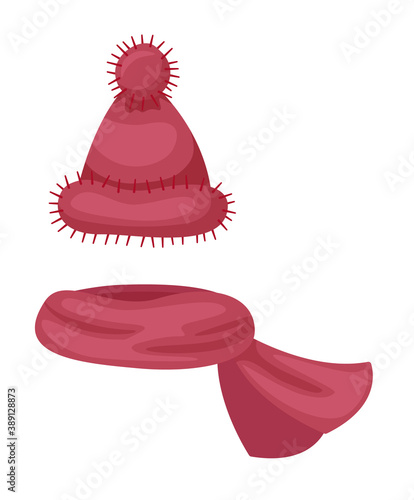 Winter kit red hat and scarf isolated on white background