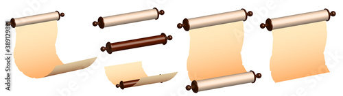 set of old scrolls with antique paper. Medieval letters and pirate treasure maps. Papyrus paper rolled up. Vector