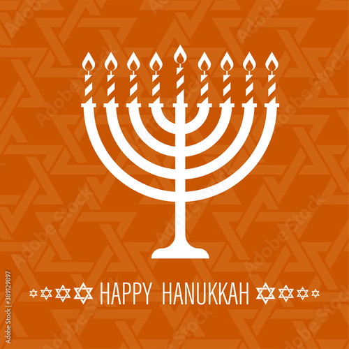 Hanukkah greeting card with Menorah candle. Happy jewish holiday of Hanukkah. Template for greeting cards, banners, brochures. Vector