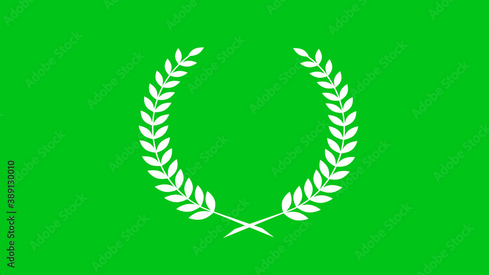 Amazing white color wheat icon on green background, White color wreath icon