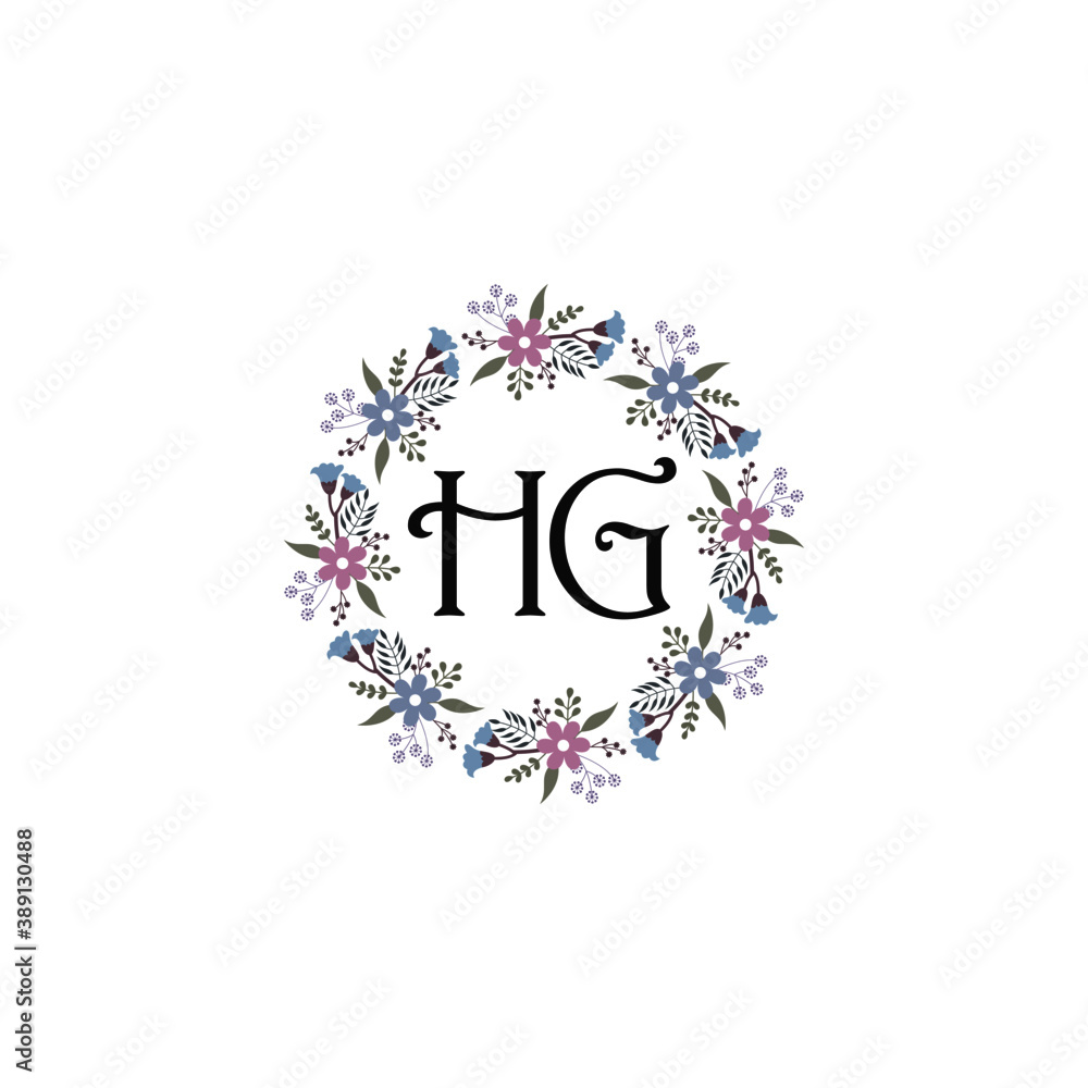 Initial HG Handwriting, Wedding Monogram Logo Design, Modern Minimalistic and Floral templates for Invitation cards	