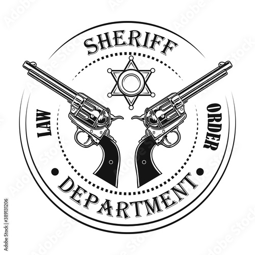 Sheriff department badge vector illustration. Guns and text, circular stamp. Lifestyle concept for wild west or western topics, club or community emblem templates