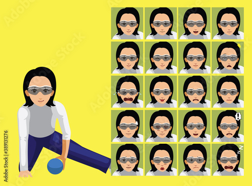Manga Style Goalball Cartoon Character Emotions