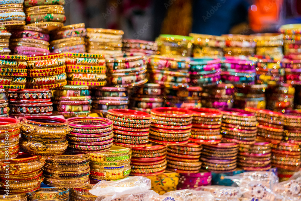 Rows of Bangles being kept in a store