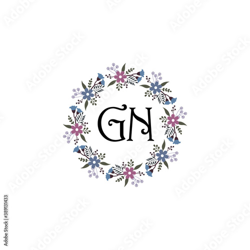 Initial GN Handwriting  Wedding Monogram Logo Design  Modern Minimalistic and Floral templates for Invitation cards 