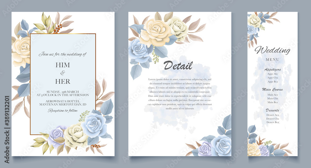 Elegant soft floral wedding invitation card template