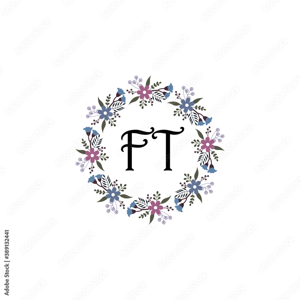 Initial FT Handwriting, Wedding Monogram Logo Design, Modern Minimalistic and Floral templates for Invitation cards	