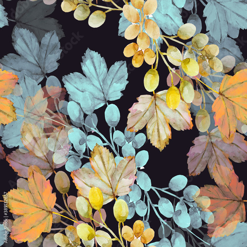 Wallpaper Mural Autumn foliag,Seamless pattern.Watercolor image on white and colored background. Torontodigital.ca