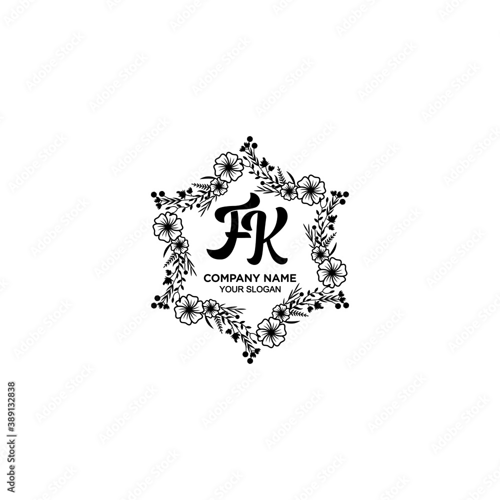 Initial FK Handwriting, Wedding Monogram Logo Design, Modern Minimalistic and Floral templates for Invitation cards	