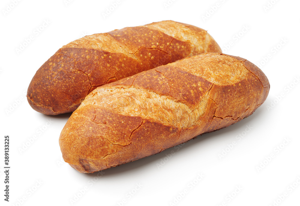 crusty mini baguettes on a white background