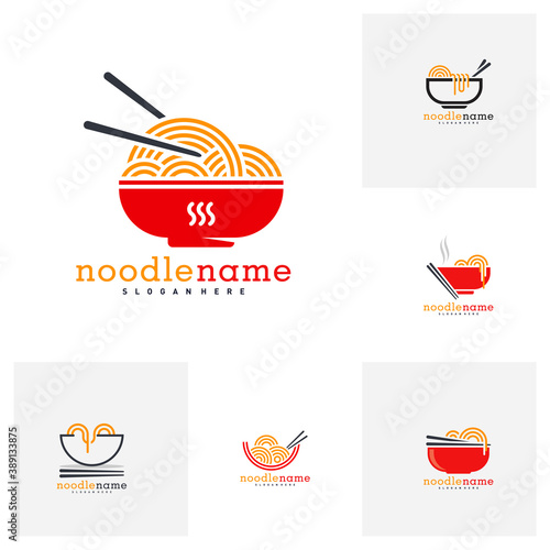 Set of noodle food logo design vector, Illustration Noodle design template, Icon Symbol