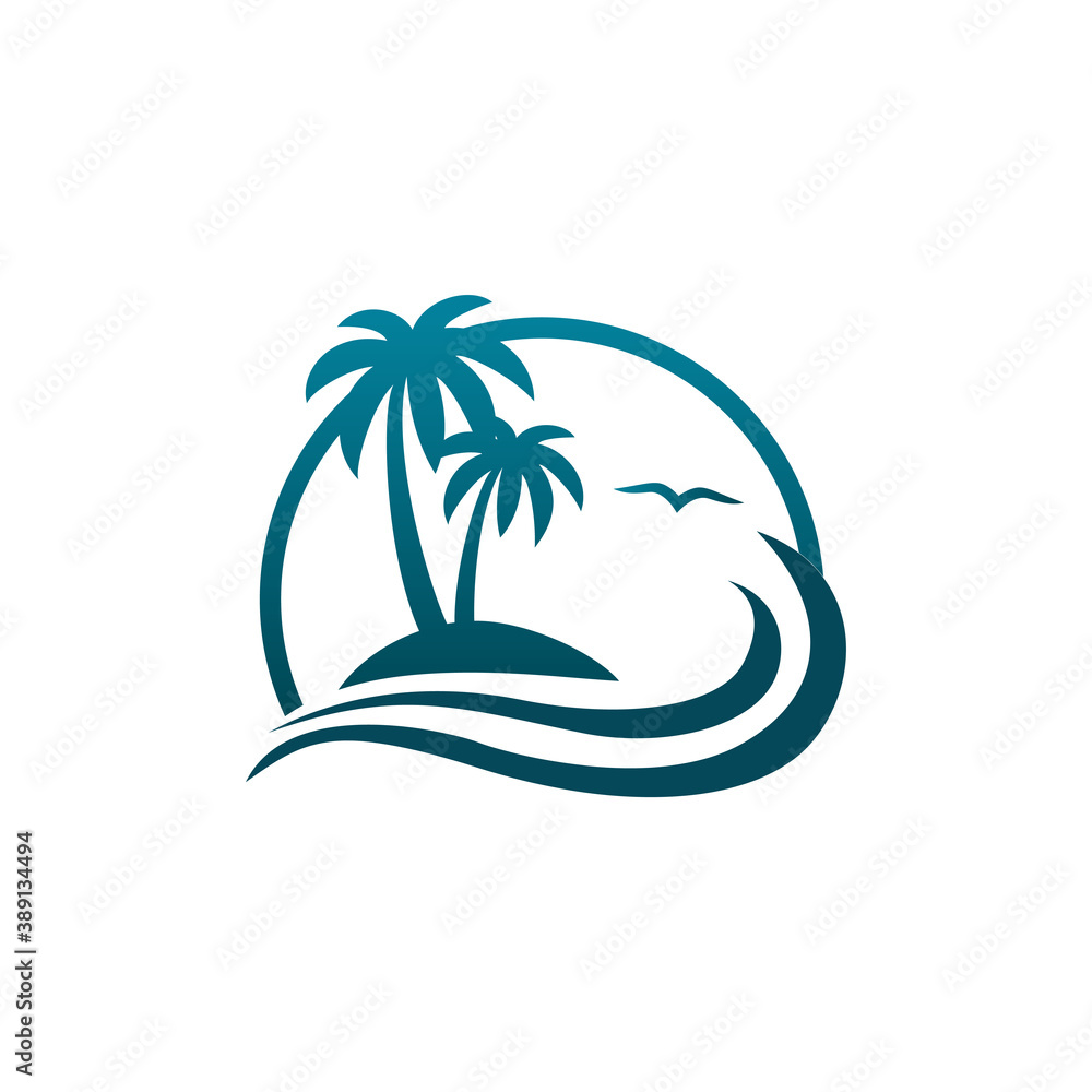 Coconut tree on a beach icon design template illustration