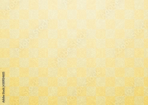 和紙に描かれた薄金の市松模様、日本の伝統模様素材
