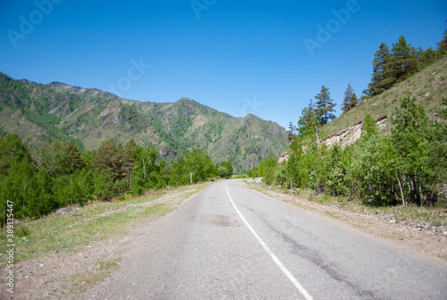 road in the mountains, altai mountein, altai nature, the village of "Chemal"
