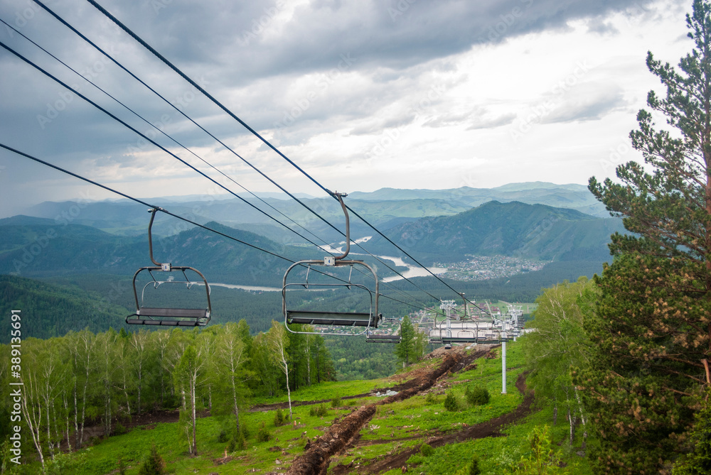 cable car on mountain, altai mountain, nature, the village of 