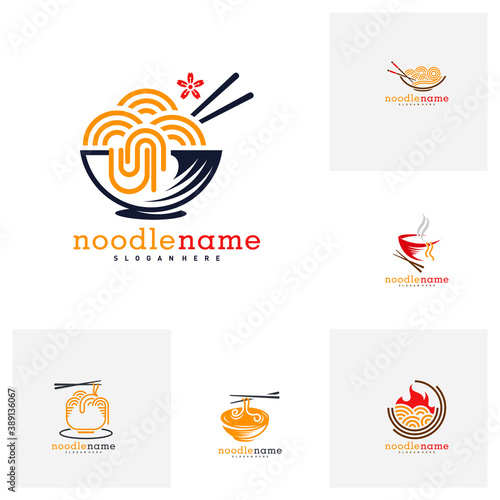 Set of noodle food logo design vector, Illustration Noodle design template, Icon Symbol