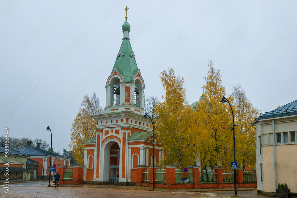 Cloudy October morning at the Orthodox Church of the Apostles Peter and Paul. Hamina, Finland