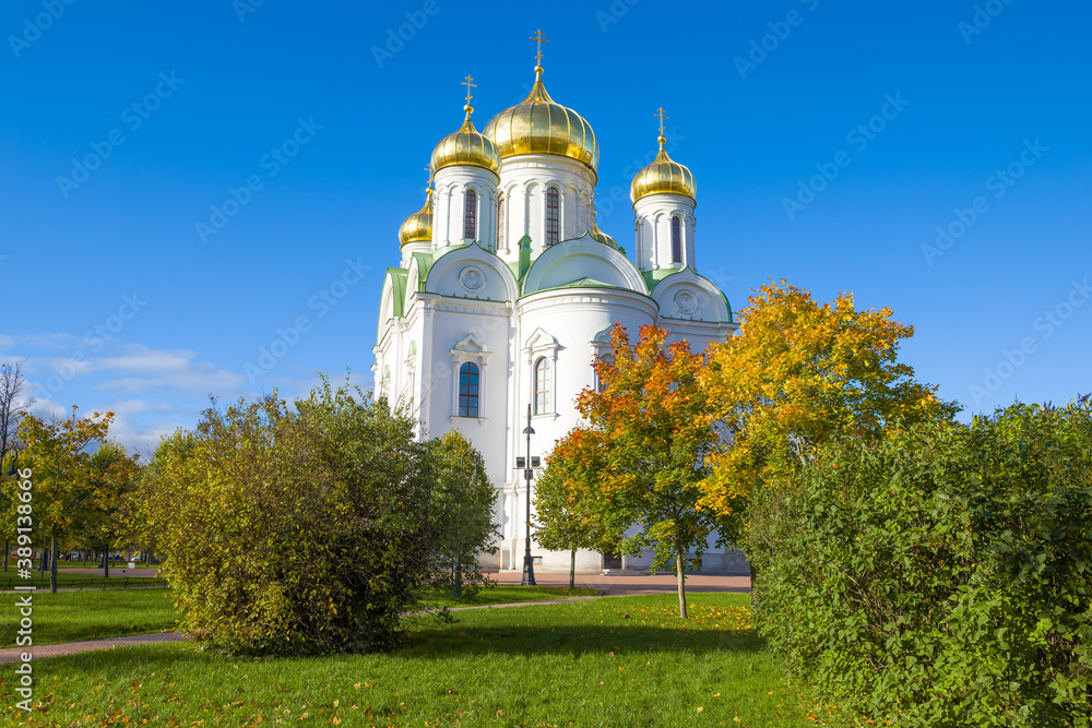 View of the Cathedral of the Holy Great Martyr Catherine on a sunny October day. Tsarskoe Selo (Pushkin), Russia