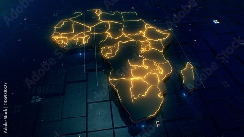Africa map Digital background Loop 4k 