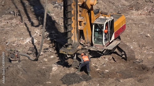 Close-up - Drilling Rig Drills Ground
