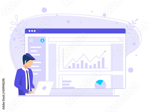 Men give presentations to big screens online. digital concepts, remote work, and business communications. flat vector illustration.