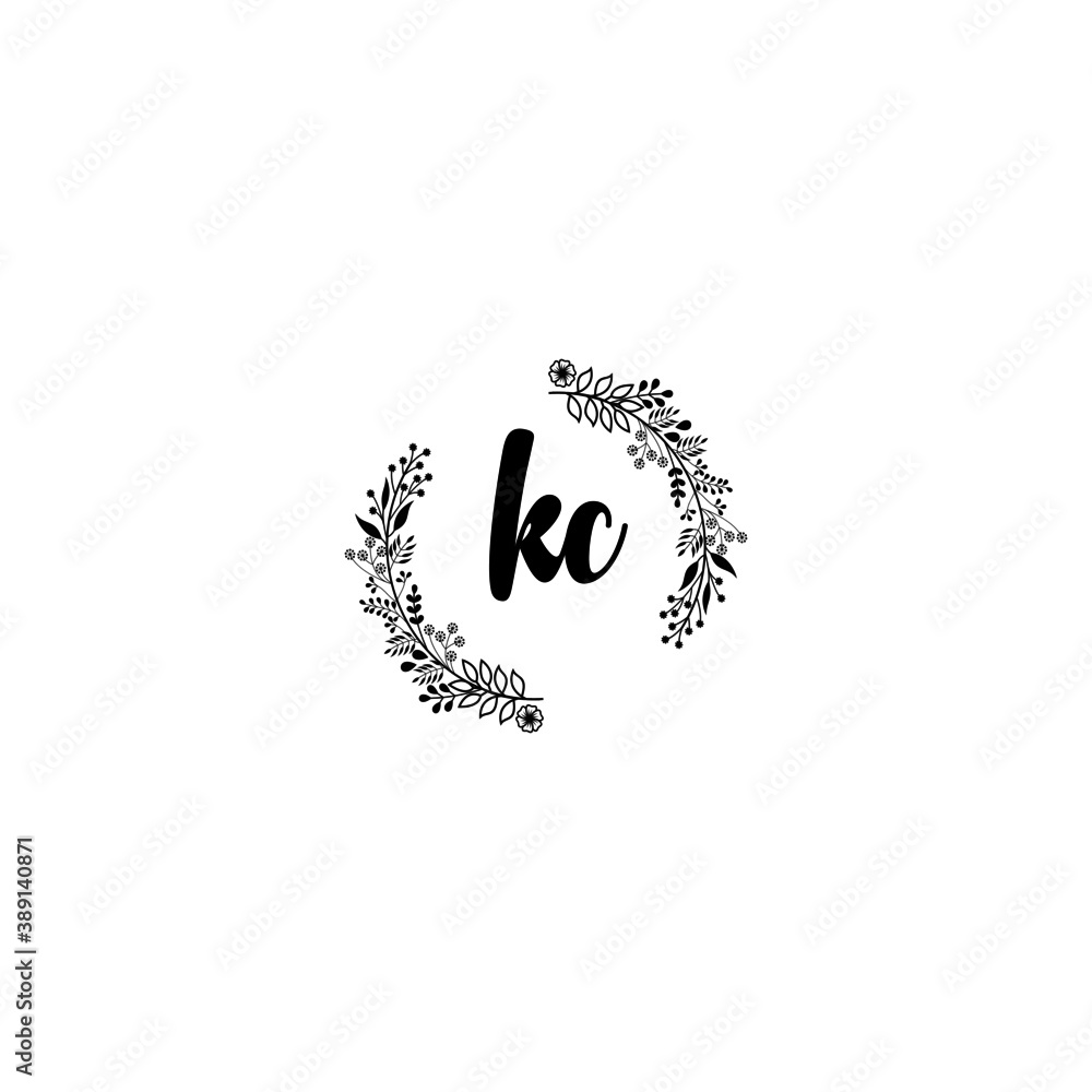 Initial KC Handwriting, Wedding Monogram Logo Design, Modern Minimalistic and Floral templates for Invitation cards