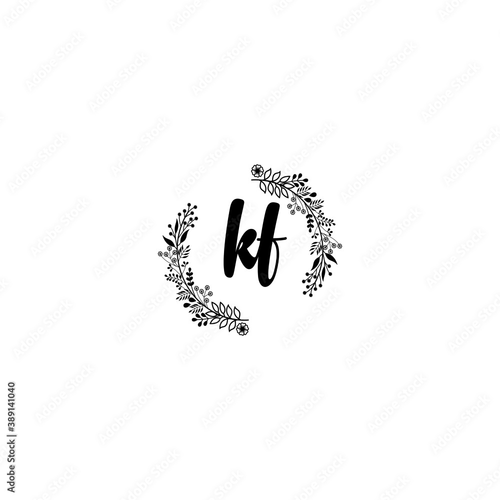 Initial KF Handwriting, Wedding Monogram Logo Design, Modern Minimalistic and Floral templates for Invitation cards