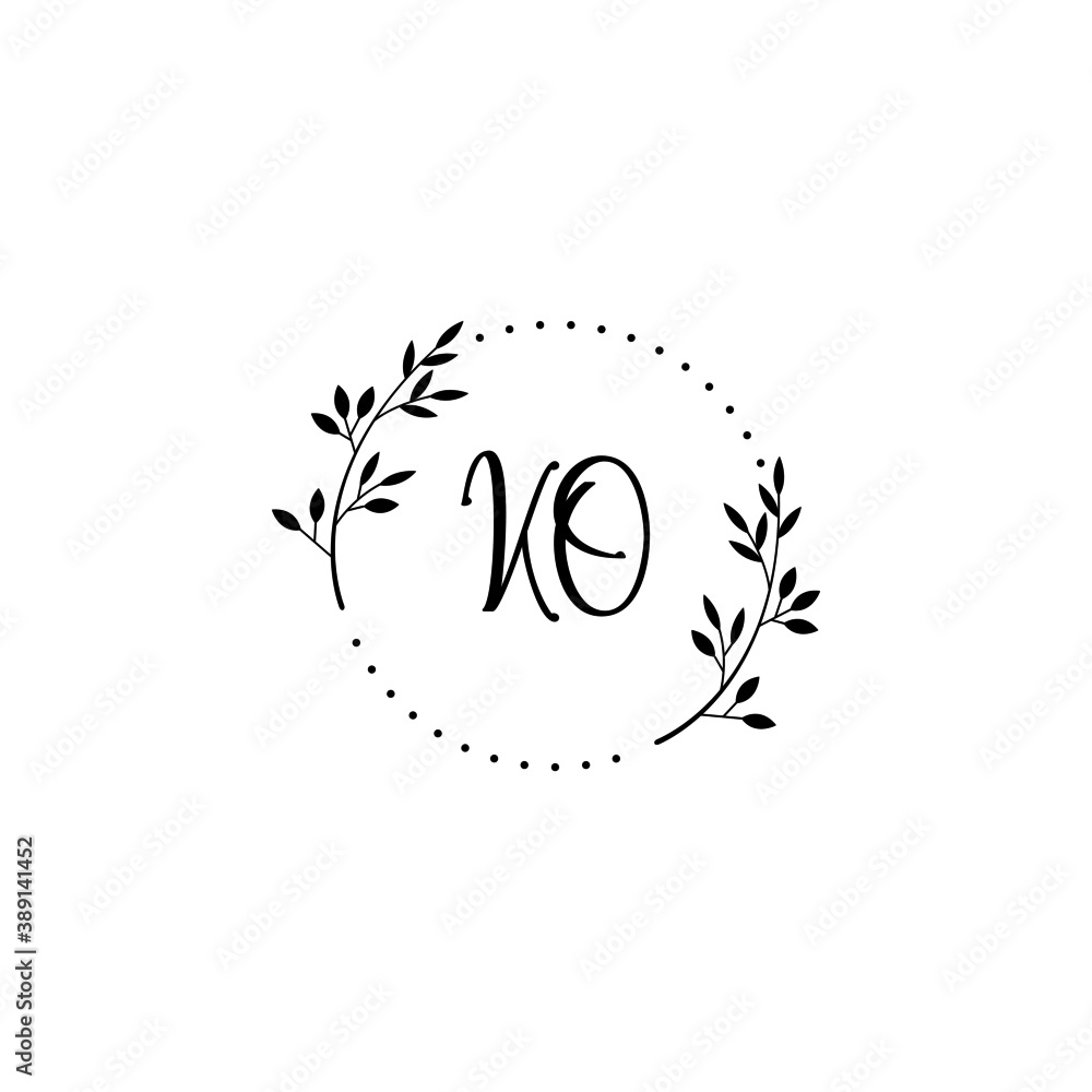 Initial KO Handwriting, Wedding Monogram Logo Design, Modern Minimalistic and Floral templates for Invitation cards