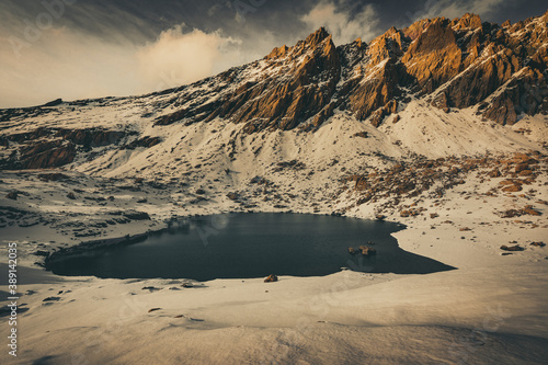 Εκτύπωση καμβά At sunset, the Black Lake under the needles of Chambeyron, Ubaye, France - Au co