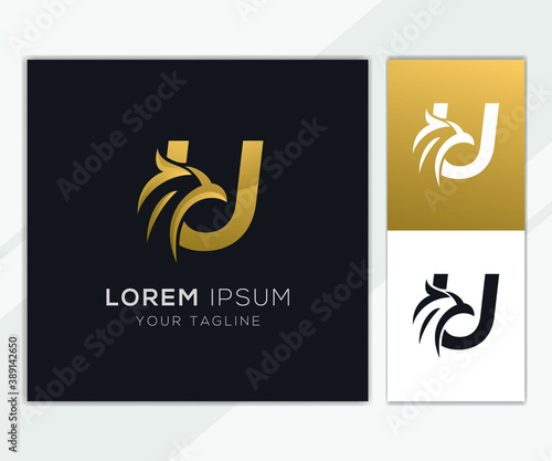 Letter U with luxury abstract eagle logo template 