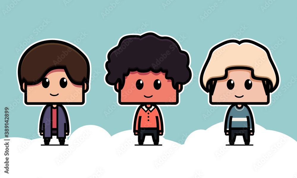 Cute male characters from different ethnicities. Illustration vector Cute male characters from different ethnicities. Illustration vector