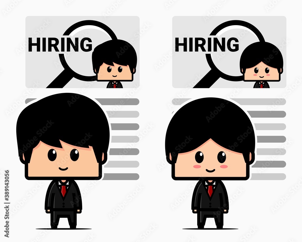 Cute man and woman character hiring. Job recruitment. Illustration vector Cute man and woman character hiring. Job recruitment. Illustration vector