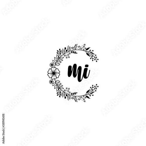 Initial MI Handwriting, Wedding Monogram Logo Design, Modern Minimalistic and Floral templates for Invitation cards	
