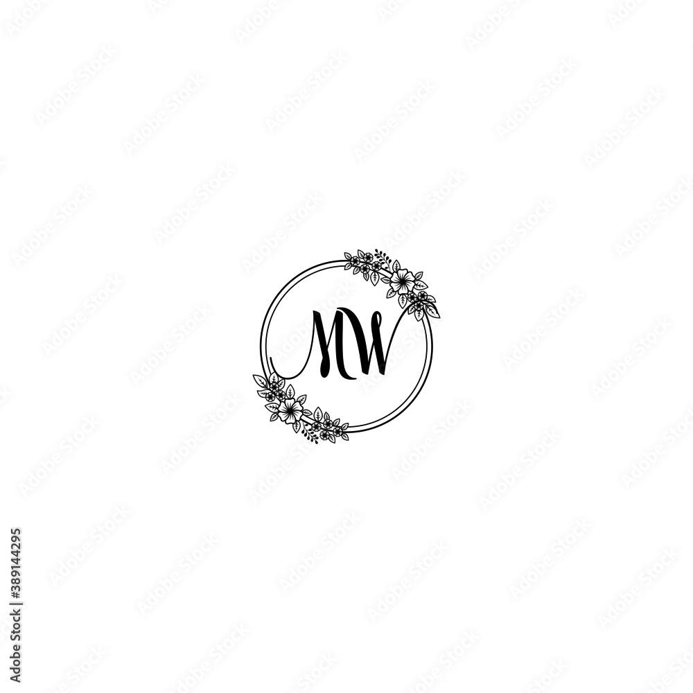 Initial MW Handwriting, Wedding Monogram Logo Design, Modern Minimalistic and Floral templates for Invitation cards	
