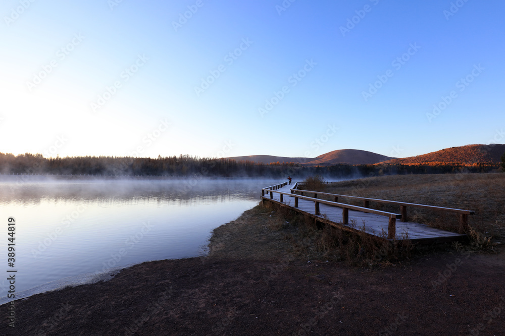 Naklejka premium Hot spring pond in huanggangliang Park, Keshiketeng World Geopark, Inner Mongolia
