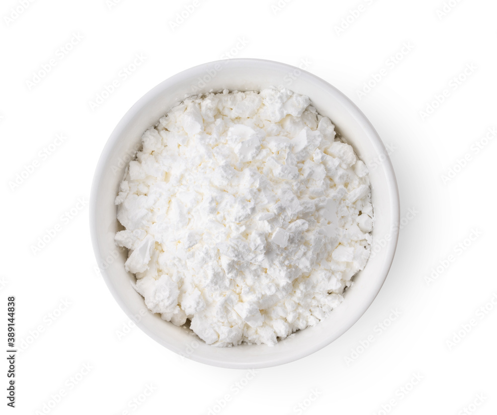 flour in white bowl isolated on white background flour in white bowl isolated on white background