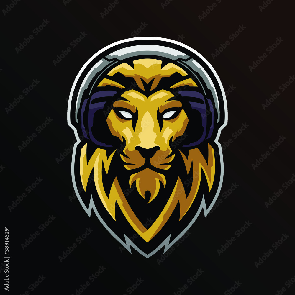 lion head wearing headset illustration