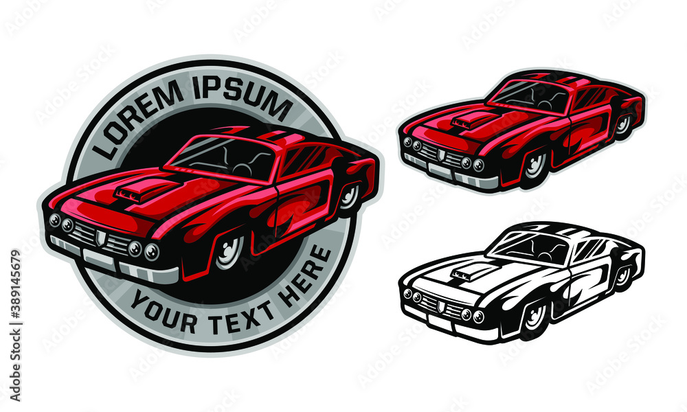 set of muscle car illustration