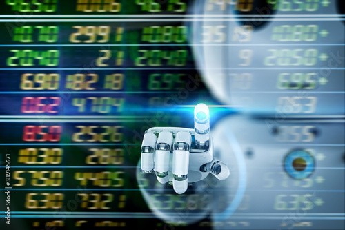 Fotografie cute artificial intelligence robot with stock market
