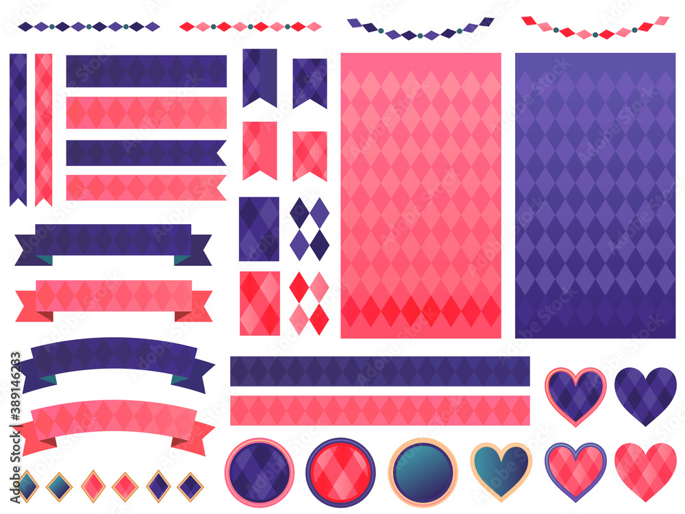 セット素材 ひし形模様 見出し 壁紙 リボン ハートなど Stock Vector Adobe Stock