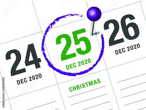 Close up of Christmas day 2021 on diary calendar. Wishing you wonderful memories during this joyous season.