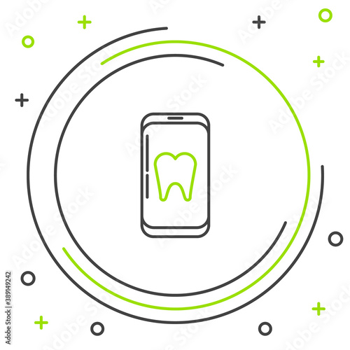 Line Online dental care icon isolated on white background. Dental service information call center. Colorful outline concept. Vector.