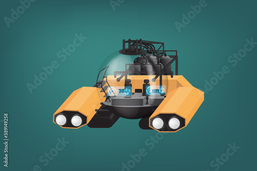 Personal submarine or miniature submarine model isolated on gradient navy green background.