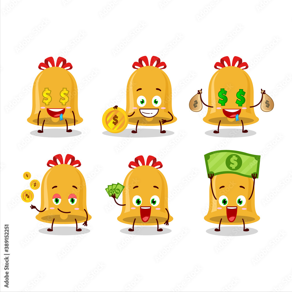 Christmas bell cartoon character with cute emoticon bring money Christmas bell cartoon character with cute emoticon bring money