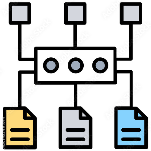 
Database mainframe connected to multiple computer screens, data mining and patterns icon
