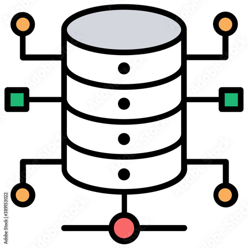 
Database mainframe connected to multiple computer screens, data mining and patterns icon
