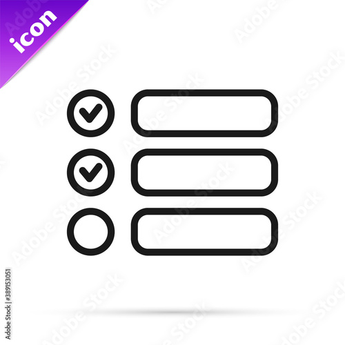 Black line Task list icon isolated on white background. Control list symbol. Survey poll or questionnaire feedback form. Vector Illustration