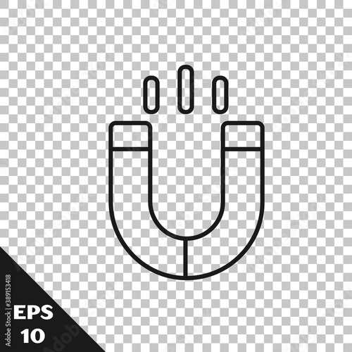Black line Magnet icon isolated on transparent background. Horseshoe magnet, magnetism, magnetize, attraction. Vector.