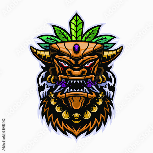 scary tiki mask cartoon illustration