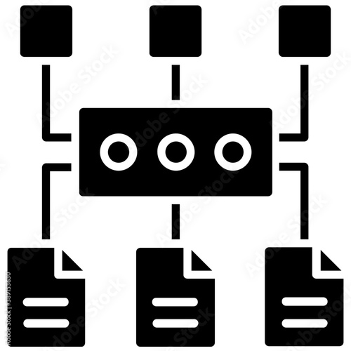 
Database mainframe connected to multiple computer screens, data mining and patterns icon
